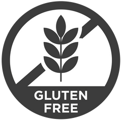 Gluten Free icon.  wheat plant inside a circle with a line crossing through it.  words stating Gluten Free.  Black and white.