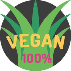 icon saying Vegan 100 percent.  green plant growing up and out with black background.
