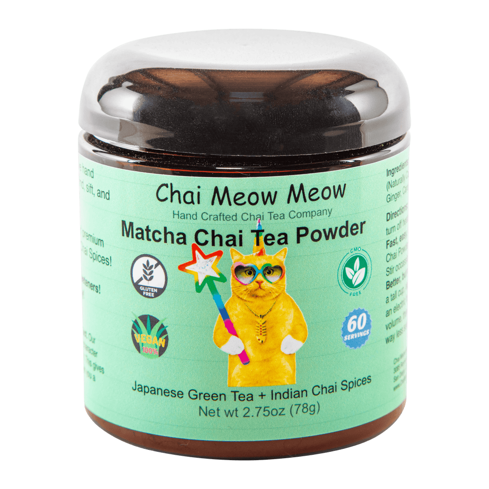 Matcha Chai Powder- Japanese Green Tea + Indian Spices (60 Servings) - Chai Meow Meow
